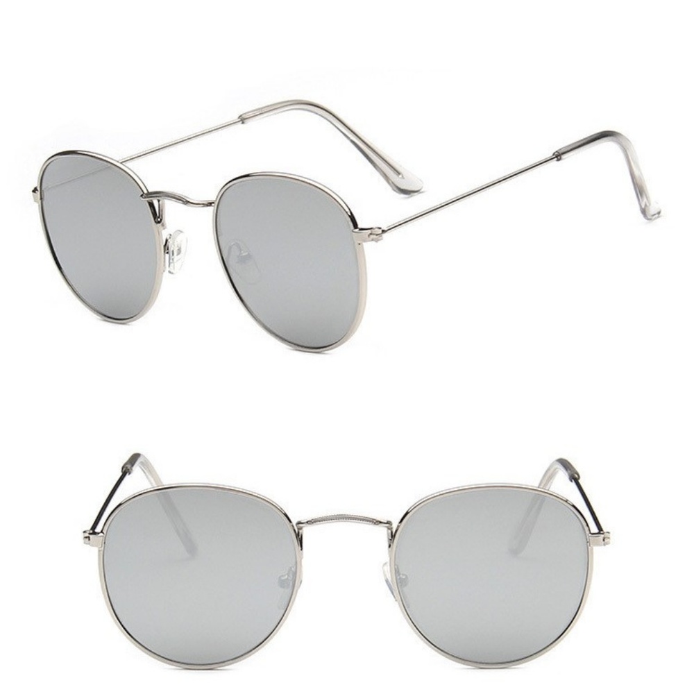 Round Frame Mirror Sunglasses - Gray/Silver